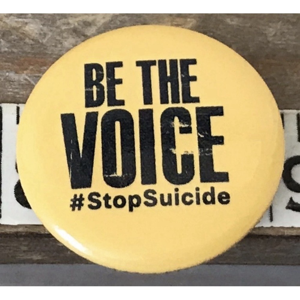 "Be The Voice" #StopSuicide Prevention Metal Pin 1" Black & Yellow Button